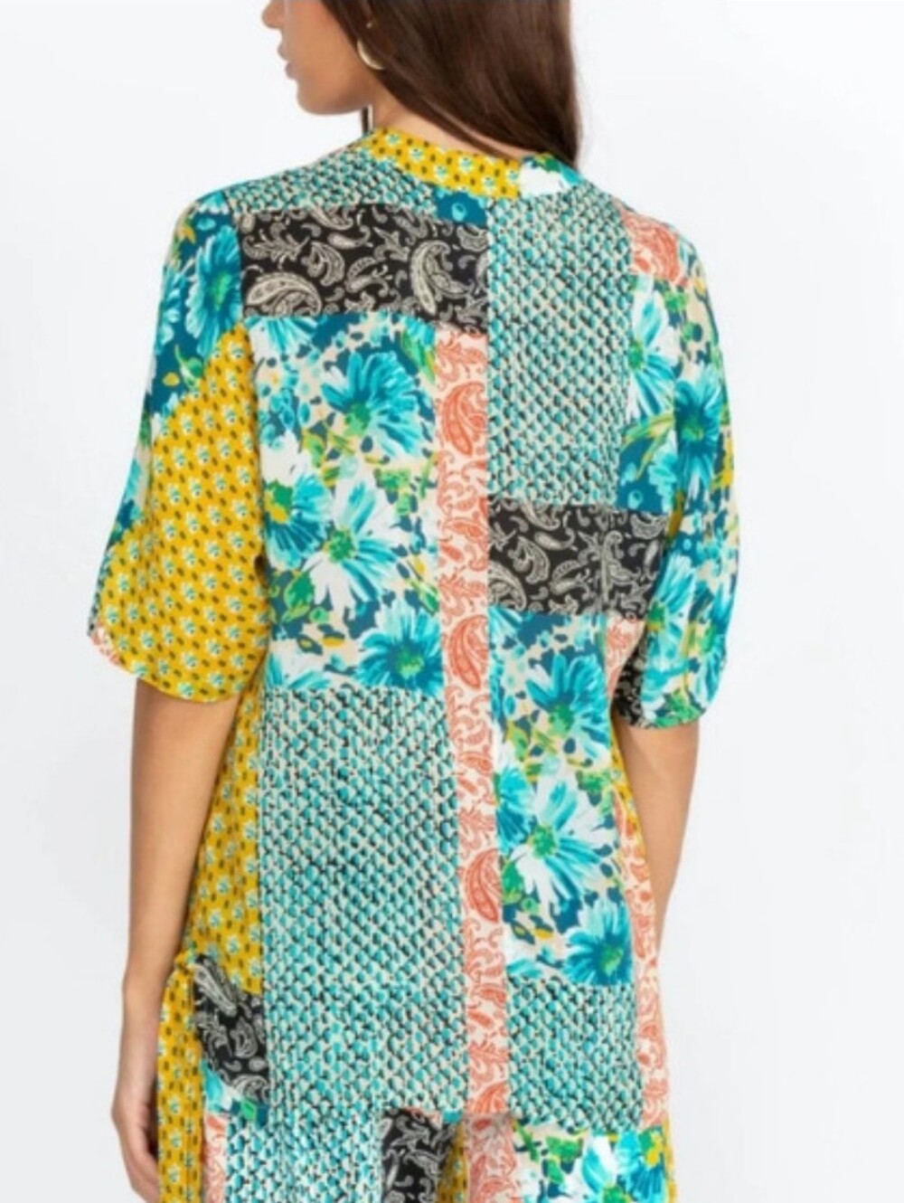 Johnny Was Paisley Ravenne V neck Top Patchwork Print Silky Feel Size Medium - Picture 2 of 12